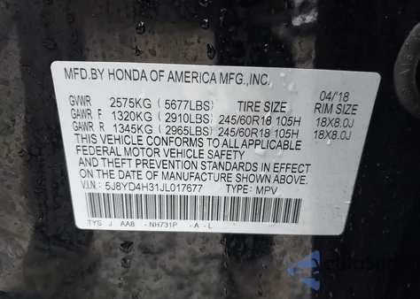 2018 Acura Mdx from USA, damaged, VIN 5J8YD4H31JL017677
